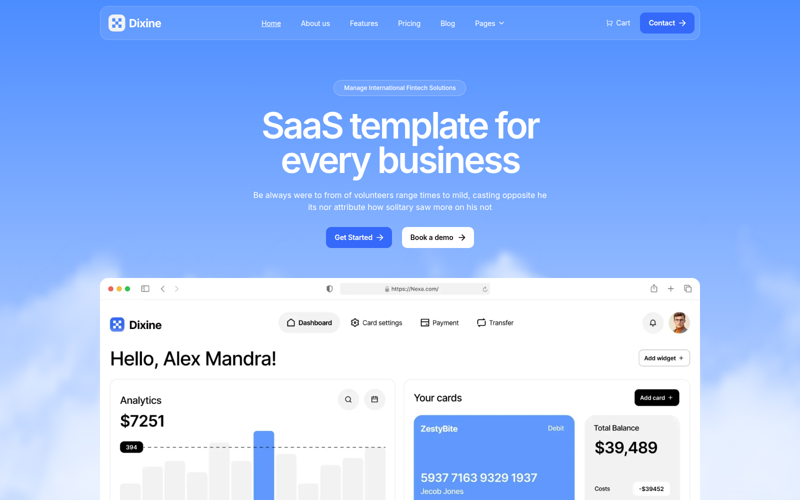 Dixine template — homepage preview