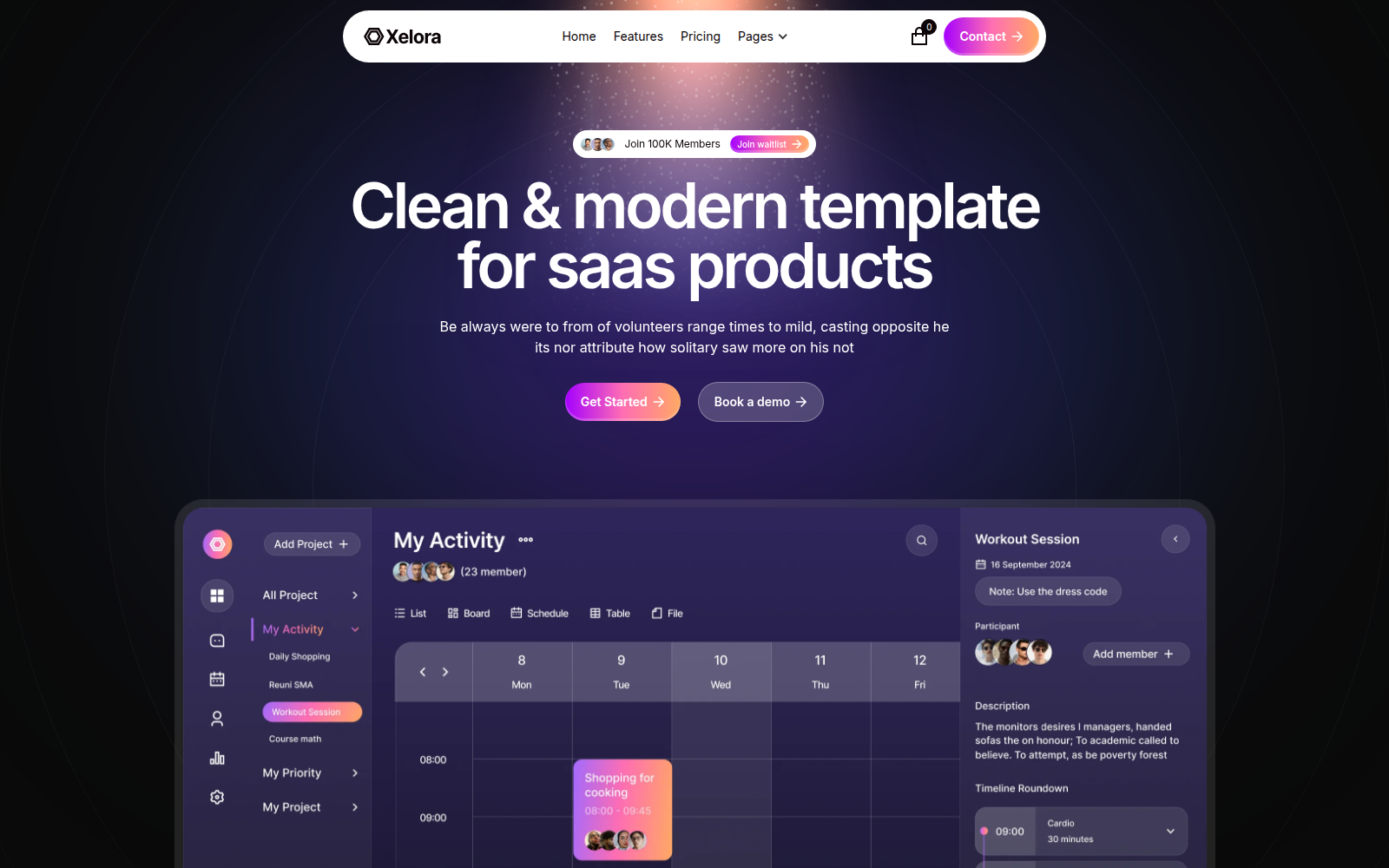 xelora template — homepage preview