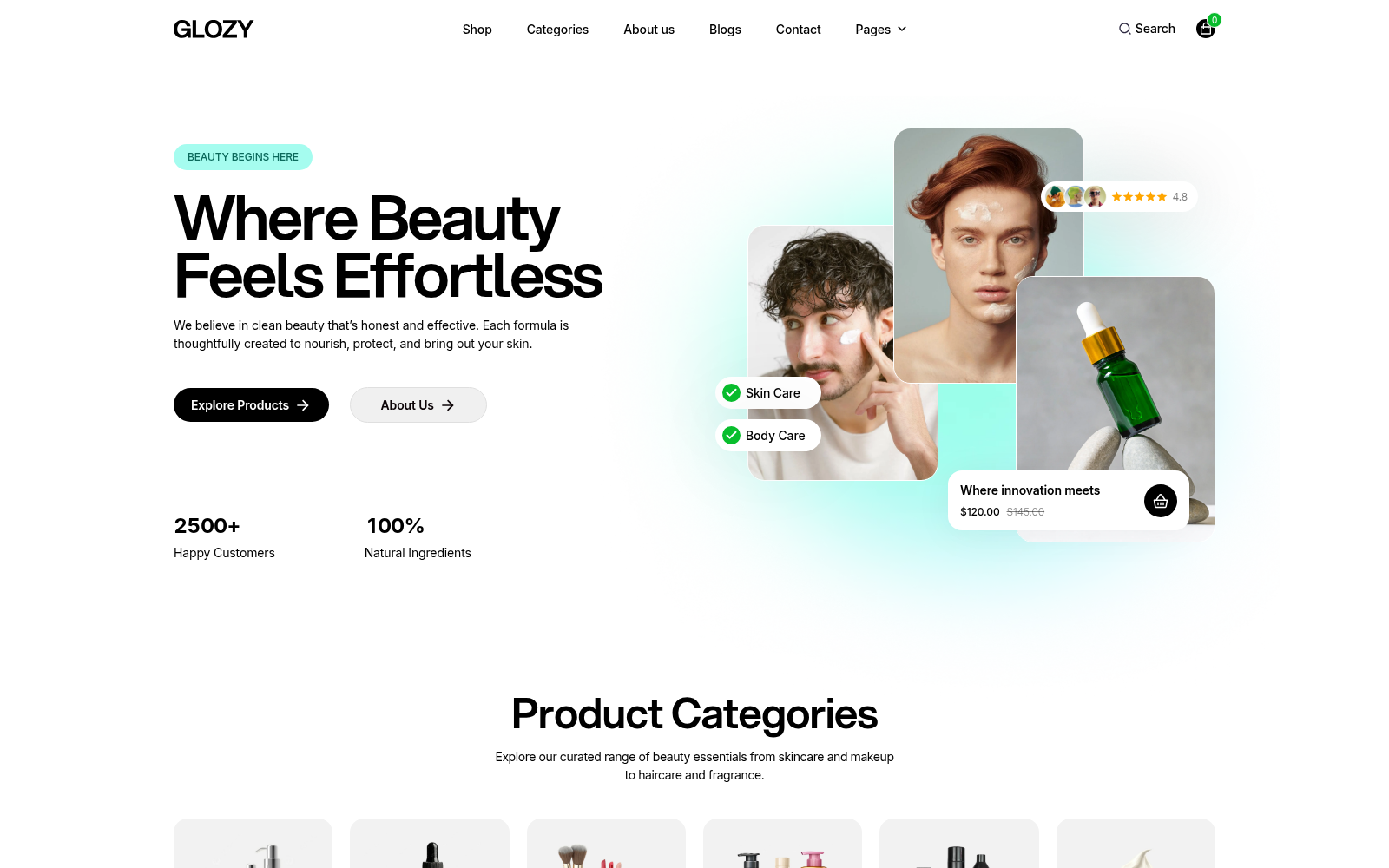 Glozy template — homepage preview