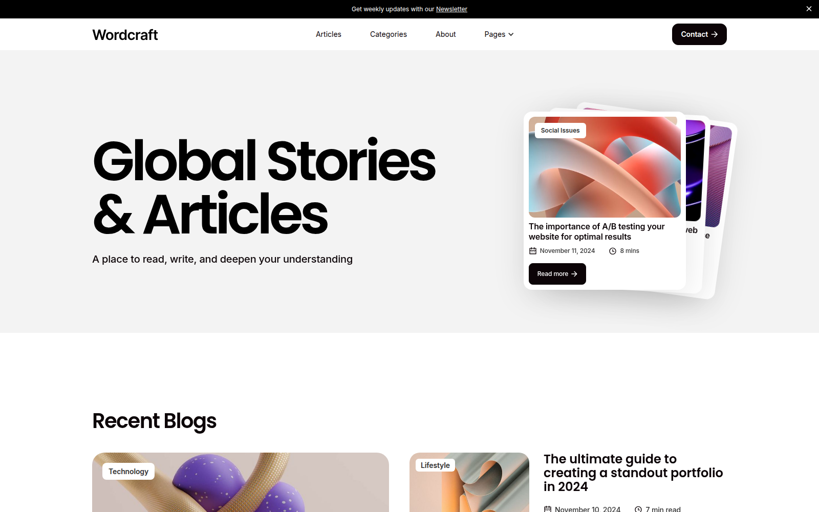 Wordcraft template — homepage preview